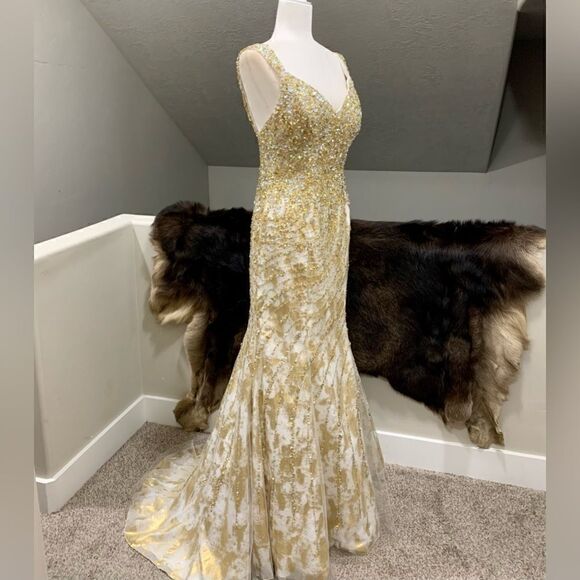 Stunning Custom Heavily Jeweled Mermaid Gown/All-over Crystal Beads & Sequins - Picture 6 of 17